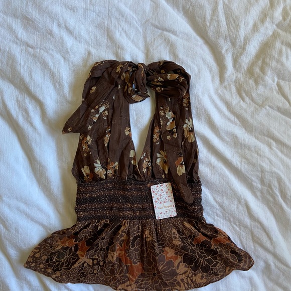 Free People Brinkley Smocked Tank Top Cocoa Combo - Picture 4 of 7
